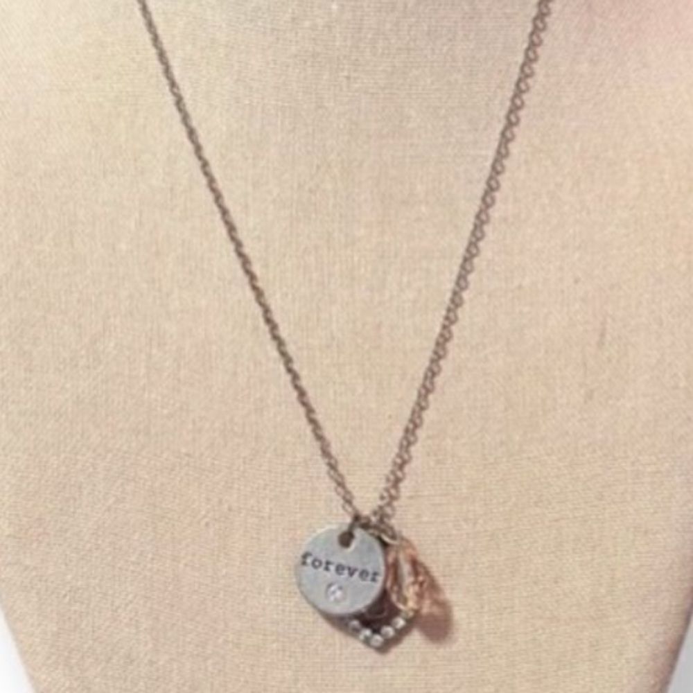 🤯5/$20🤯 Silver Heart Charm Forever Charm And Topaz Crystal Necklace